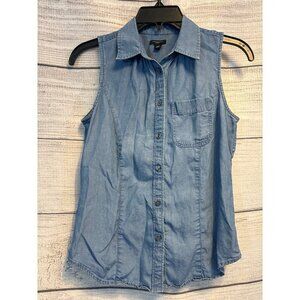 Ann Taylor Chambray Sleeveless Button-Down XSP
